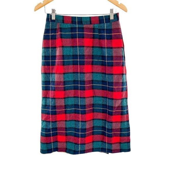 Vintage Boundary Waters Plaid Wool Pleated Midi Skirt 12 - Picture 3 of 4